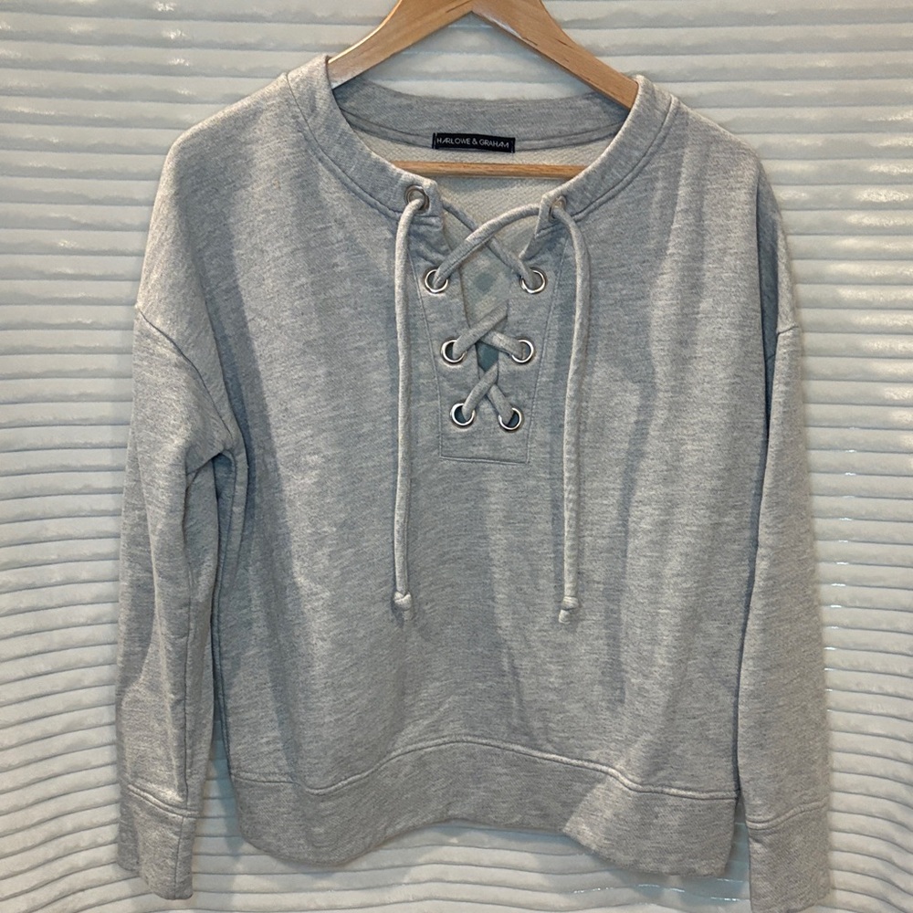 Harlowe & Graham Light Gray Lace-Up Sweatshirt